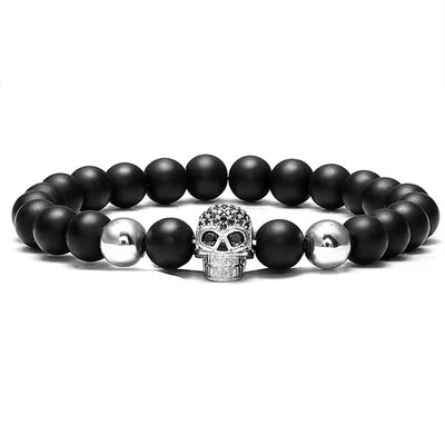 hollow charm bracelet men's and women's CZ skull lava rock