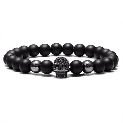 hollow charm bracelet men's and women's CZ skull lava rock