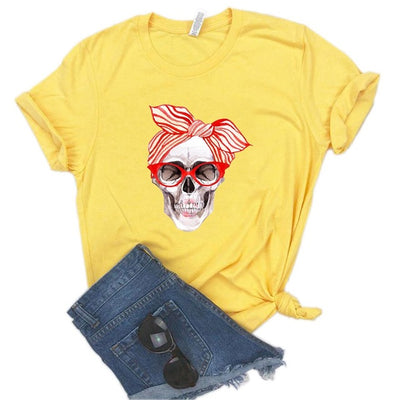 bandana skull Print Women tshirt Cotton Casual Funny t shirt Gift 90s Lady Yong Girl Drop Ship 6 Colors PM-9832