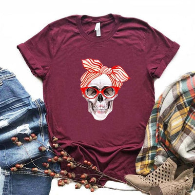 bandana skull Print Women tshirt Cotton Casual Funny t shirt Gift 90s Lady Yong Girl Drop Ship 6 Colors PM-9832