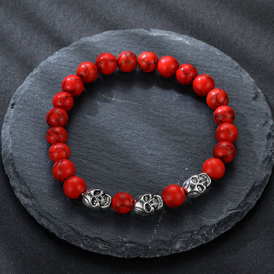 volcanic stone natural beads Skeleton skull punk bracelet