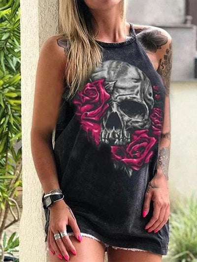 Shirts 2020 Women Loose Sexy Off Shoulder Skull Print Punk Style Tops