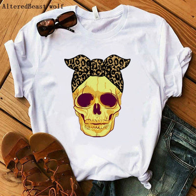 Camo Skull Deer In Woods Leopard Bandana Mama Mom T shirt 2020 Women Fashion Clothes Casual Short Sleeve Printed Funny Tee Tops