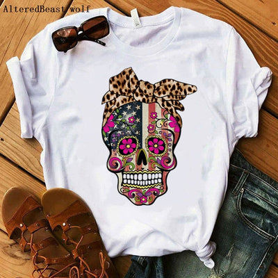 Camo Skull Deer In Woods Leopard Bandana Mama Mom T shirt 2020 Women Fashion Clothes Casual Short Sleeve Printed Funny Tee Tops