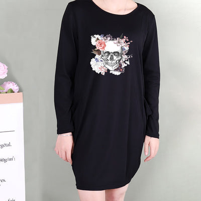 Floral skull DRESS WOMEN POCKET WOMEN PUNK COTTON OFF SHOULDER TOPS