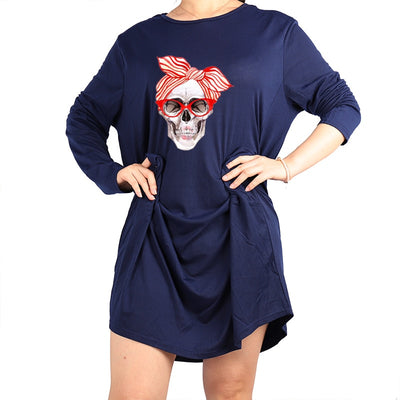 Bow skull DRESS WOMEN POCKET WOMEN PUNK COTTON OFF SHOULDER TOPS