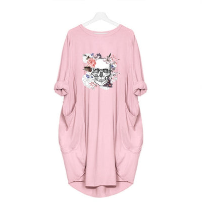 Floral skull DRESS WOMEN POCKET WOMEN PUNK COTTON OFF SHOULDER TOPS