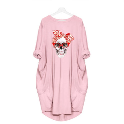 Bow skull DRESS WOMEN POCKET WOMEN PUNK COTTON OFF SHOULDER TOPS