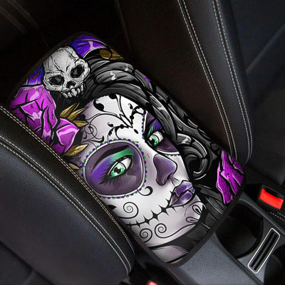 INSTANTARTS Day of the Dead Sugar Skull Prints Fit Most Vehicle Car Center Console Cover Comfortable Car Armrest Cover Anti-Slip