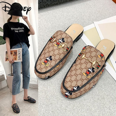 Disney Mickey Mouse Baotou half slippers women wear a pedal Muller shoes retro sandals and slippers ins tide