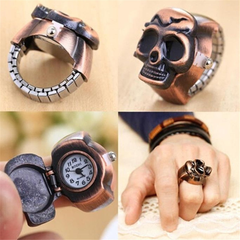 Unisex Retro Vintage Finger Skull Ring Watch Adjustable Size