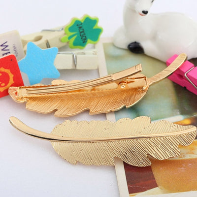 Vintage Gold Retro Metal Feather Big Hairgrips Hair Clip for Women