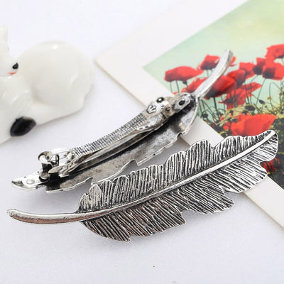 Vintage Gold Retro Metal Feather Big Hairgrips Hair Clip for Women