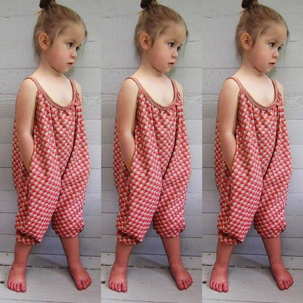 Baby Kids Girls One-piece Sleeveless Grid