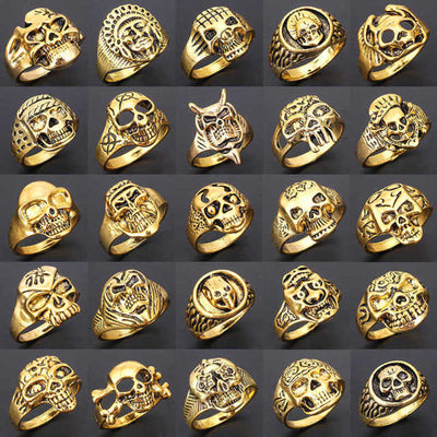 25pcs Skull Skeleton Gothic Alloy Rings Punk style rings for mens womens Wholesale Jewelry lots