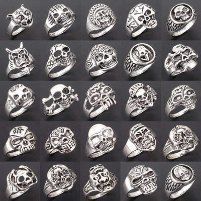 25pcs Skull Skeleton Gothic Alloy Rings Punk style rings for mens womens Wholesale Jewelry lots