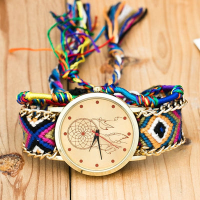 Vintage Women Ethnic Handmade Braided Quartz Watch Knitted Dreamcatcher Wristwatch