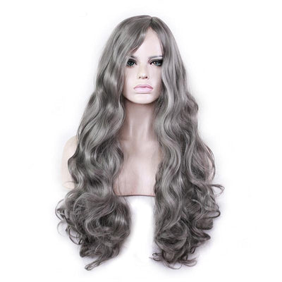 Long wavy dark grey wig