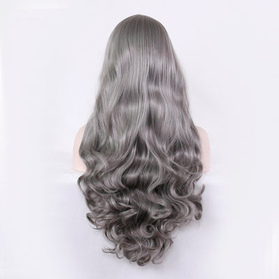Long wavy dark grey wig
