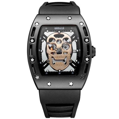 Black Silicone Strap Army Skull Rectangle Dial Face with Stars Quartz Watches