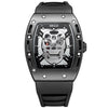 Black Silicone Strap Army Skull Rectangle Dial Face with Stars Quartz Watches