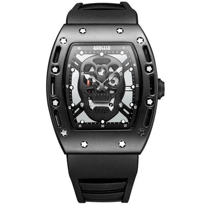 Black Silicone Strap Army Skull Rectangle Dial Face with Stars Quartz Watches