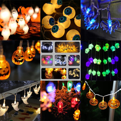 Hanging Halloween Pumpkin Lantern 3D Plastic Skull String Light LED