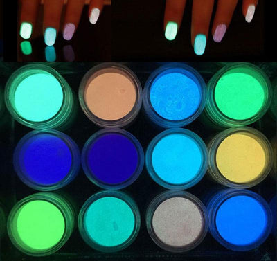 12 Colors/set Nail Art Glitter Phosphor Luminous Powder