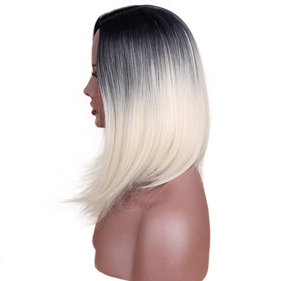 Synthetic Short Straight Bob Wig Ombre Black to White Hair
