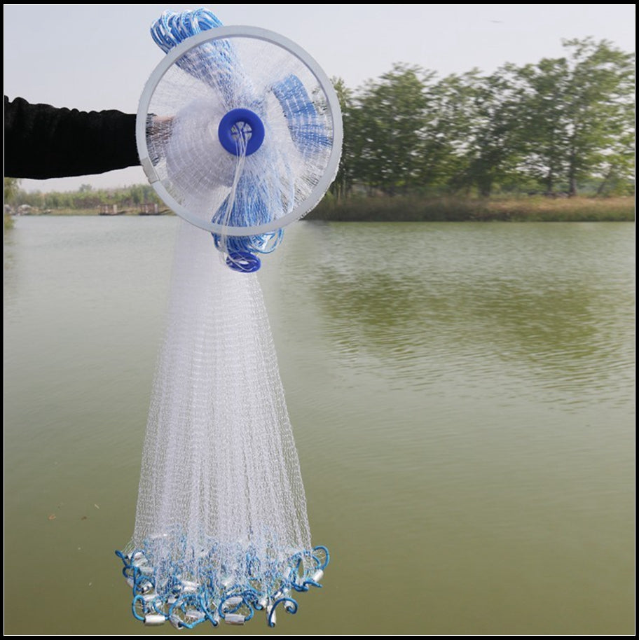 Aluminum Ring Monofilament Hand Throw Fishing Cast Net Spin Easy Throw Dia  2.4m