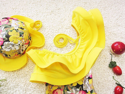 Swimsuit floral swimming suit for kids children girl bathing suits clothes kids swimwear with swimming cap