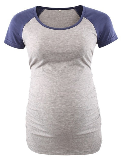 Maternity Baseball Crew Neck Tops Flattering Side