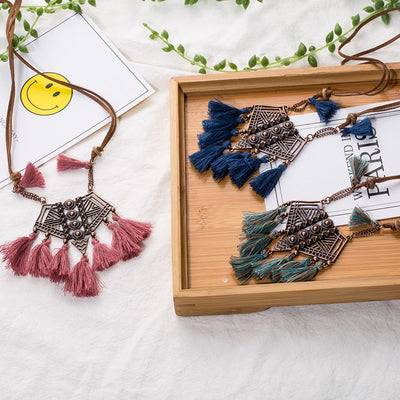 Vintage Boho Bohemian Ethnic Statement Tassel Pendant Necklace