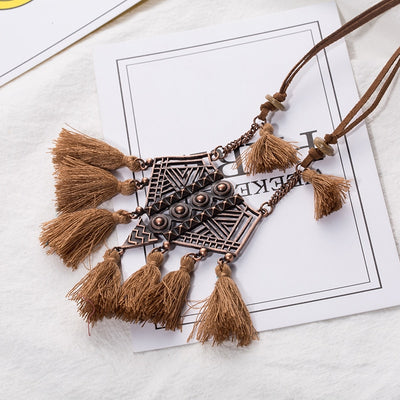 Vintage Boho Bohemian Ethnic Statement Tassel Pendant Necklace