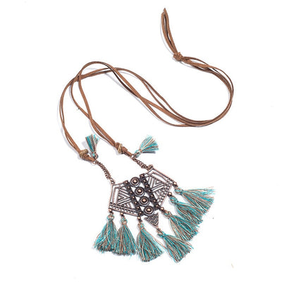 Vintage Boho Bohemian Ethnic Statement Tassel Pendant Necklace