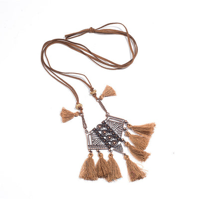 Vintage Boho Bohemian Ethnic Statement Tassel Pendant Necklace