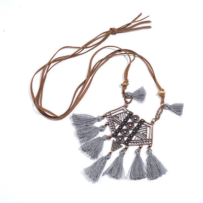 Vintage Boho Bohemian Ethnic Statement Tassel Pendant Necklace