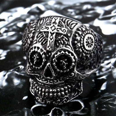 Beier 316L Stainless steel Colorful geen eyes Gothic gold Carving kapala Skull Ring Biker Hiphop rock Jewelry For man LR327