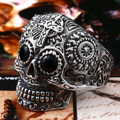 Beier 316L Stainless steel Colorful geen eyes Gothic gold Carving kapala Skull Ring Biker Hiphop rock Jewelry For man LR327