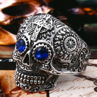 Beier 316L Stainless steel Colorful geen eyes Gothic gold Carving kapala Skull Ring Biker Hiphop rock Jewelry For man LR327