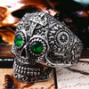 Beier 316L Stainless steel Colorful geen eyes Gothic gold Carving kapala Skull Ring Biker Hiphop rock Jewelry For man LR327