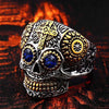 Beier 316L Stainless steel Colorful geen eyes Gothic gold Carving kapala Skull Ring Biker Hiphop rock Jewelry For man LR327