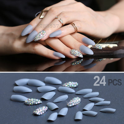 Matte Pink Press On Nails Bling crystal Nail Art False