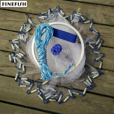 Finefish Aluminum ring USA cast nets 2.4m -4.8m easy throw fly fishing net tool small mesh outdoor hand throw catch fish network