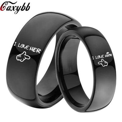 I Love Her And I Love Him Ring For Women Men Black Color Couple Wedding Ring Promise Jewelry