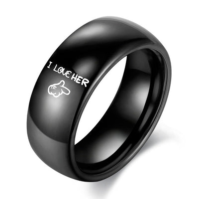 I Love Her And I Love Him Ring For Women Men Black Color Couple Wedding Ring Promise Jewelry