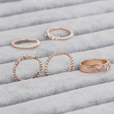 Bohemian Boho Gold Ring Set with Crystal