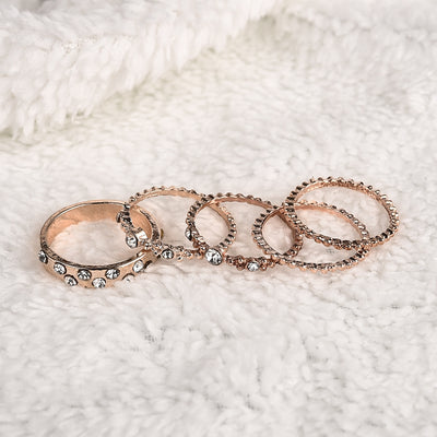 Bohemian Boho Gold Ring Set with Crystal