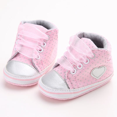 2019 Infant Newborn Baby Girls Polka Dots Heart Autumn Lace-Up First Walkers