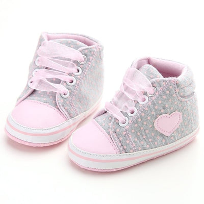 2019 Infant Newborn Baby Girls Polka Dots Heart Autumn Lace-Up First Walkers